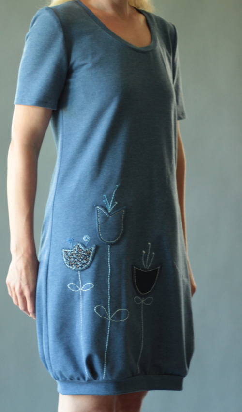 0172_handgemachte Mode – LaJuPe - blau graues Kleid handgemachte Mode – LaJuPe - blau graues Kleid