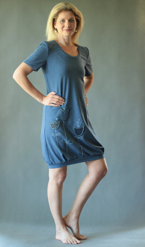 0172_handgemachte Mode – LaJuPe - blau graues Kleid handgemachte Mode – LaJuPe - blau graues Kleid