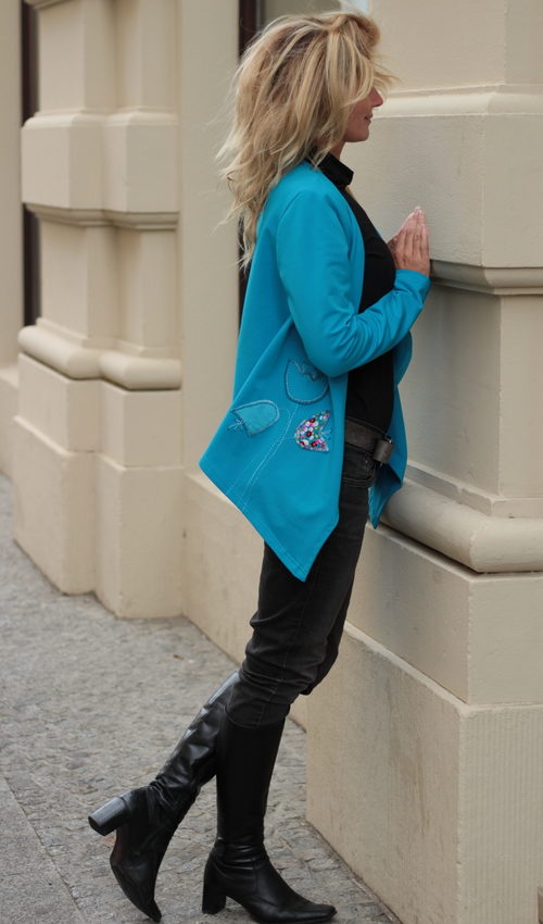 handgemachte Mode – LaJuPe - Strickjacke Damen blau